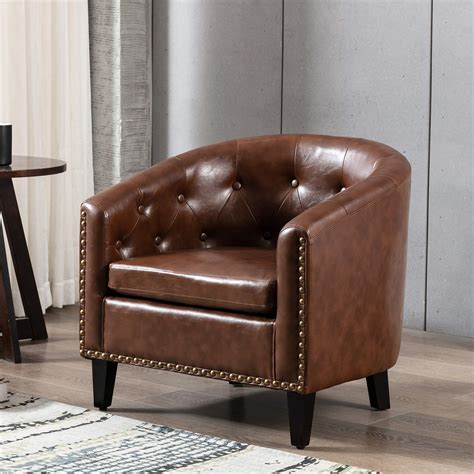 Buy Ssline Armchair Barrel Club Chair Modern Pu Leather Accent Chair