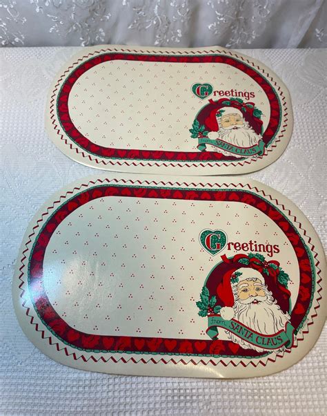 Vintage Santa Vinyl Placemats Vintage Christmas Placemats Christmas