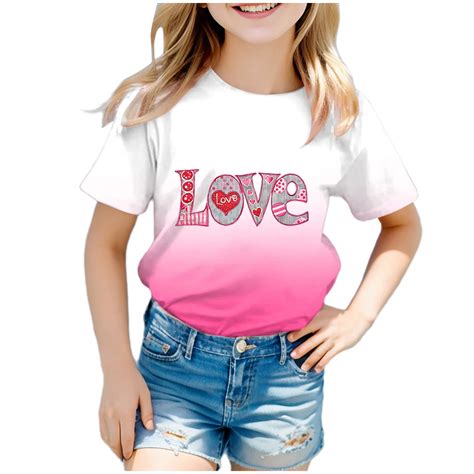 Gerichy Girls Graphic Print T-Shirt Girls Valentines Day Shirts Fashion