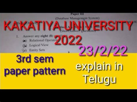 Kakatiya University Degree Rd Sem Paper Pattern Ku Degree Sem