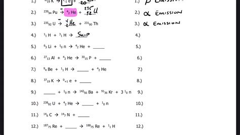 Balancing Nuclear Equations Worksheet