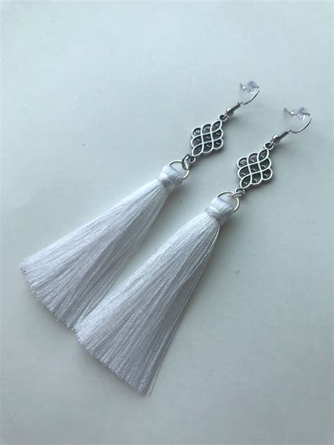 White Tassel Earrings Long Tassel Earrings Short Tassel Etsy