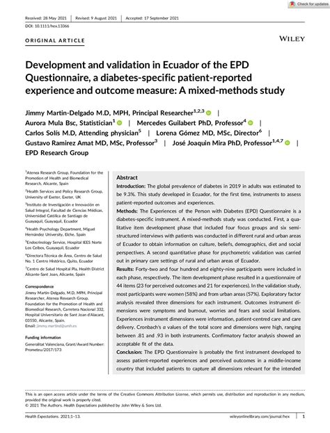 Calaméo Development And Validation In Ecuador Of The Epd Questionnaire A Diabetes‐specific