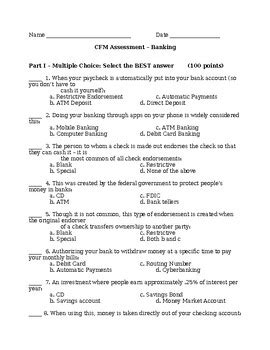 Career Financial Mgmt CFM Banking Chapter Test And Notes