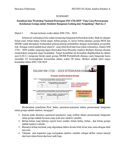 Summary Sosialisasi SNI 1726 2019 SUMMARY Sosialisasi Dan Workshop