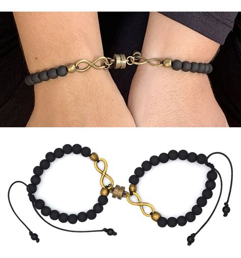 Kit 2 Pulseiras Ímã Infinito Casal Namorados Bolinhas Contas