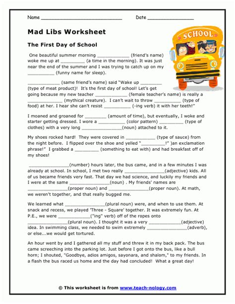 Mad Libs Fourth Grade