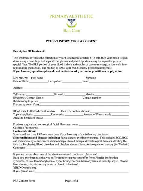 Prp Consent Form Pdf Fill Online Printable Fillable Blank Pdffiller