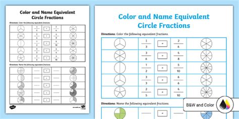 Color And Name Equivalent Circle Fractions Activity Sheet