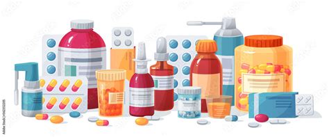 Cartoon Meds Drugs Tablet Capsules And Prescription Bottles Blisters