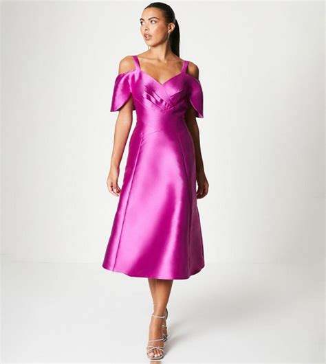 Buy Coast Twill Midi Dress With Strappy Bardot In Pink 6thstreet Uae