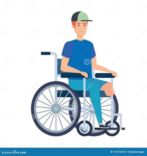 Jeune Homme Dans Le Fauteuil Roulant Illustration De Vecteur Illustration Du Soin Bonheur