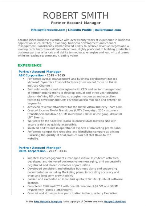 Partner Account Manager Resume Samples Qwikresume