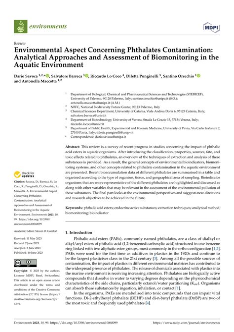 Pdf Environmental Aspect Concerning Phthalates Contamination