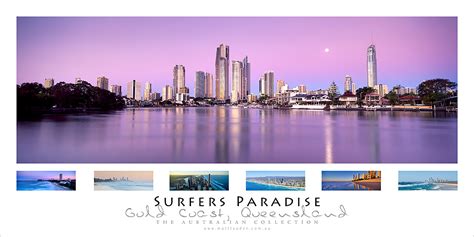 Surfers Paradise Poster Pink Sunset Landscape Gold Coast Qld