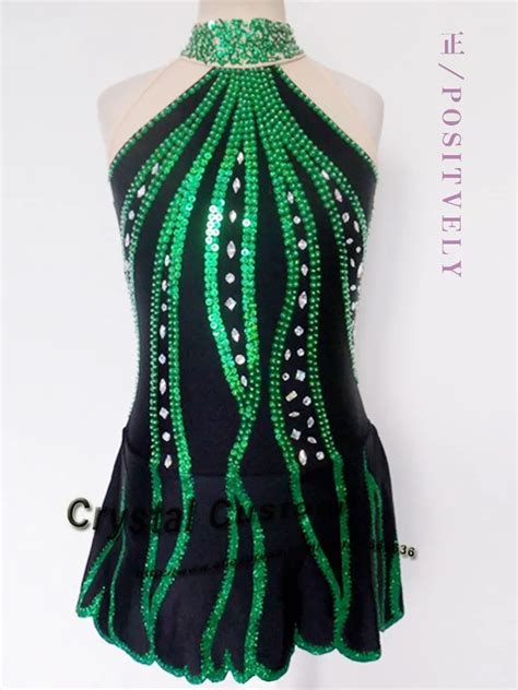 Dark Green Figure Skating Competition Dress Customized With Colorful