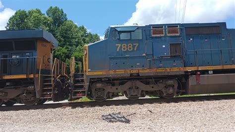 Long CSX Train Leads With A Rare C40 8W 7887 SD70AC 4587 With YN3C