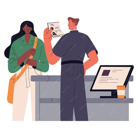 Premium Vector | Immigration control worker scans passport Tourist