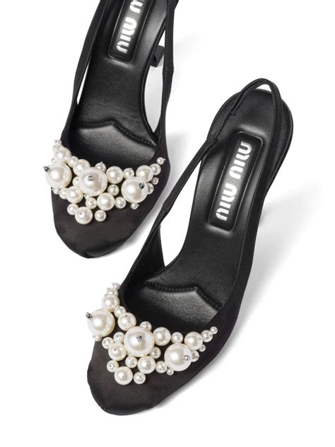 Miu Miu Pearl Embellished Satin Slingback Pumps Black Farfetch