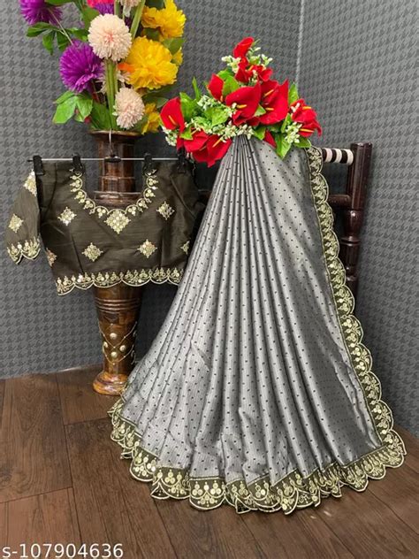 Women S Georgette Silk Dual Tone 9mm Sequin Work Sarees With 9mm Sequin Work Blouse Piece Grey