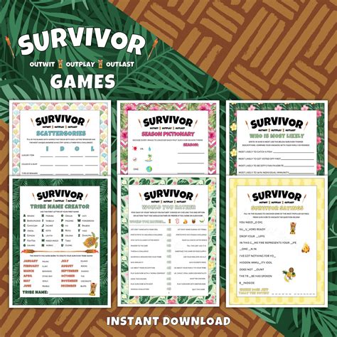 Survivor Party Games Printable Survivor Games Survivor Download Survivor Game Bundle