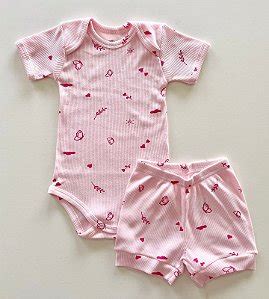 Conjunto Body e Shorts Infantil Canelado Estampa Safari Roupa de Bebê