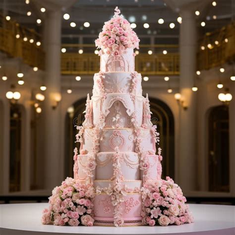 stunning multi tiered wedding cake  intricate designs stock photo