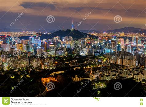 Koreaseoul At Night South Korea City Skyline Stock Image Image Of