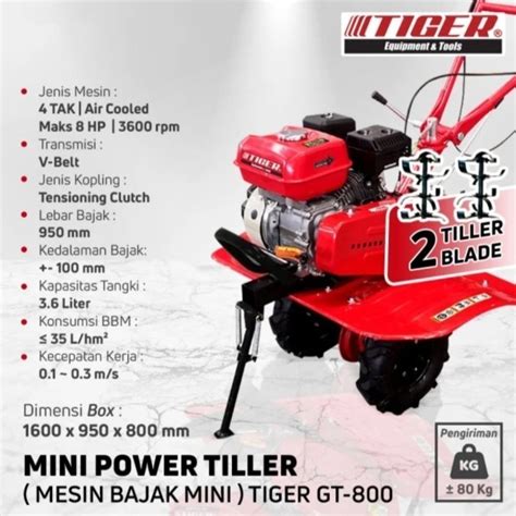 Jual TIGER Mesin Traktor Sawah Bajak Mini Power Cultivator Tiller GT800