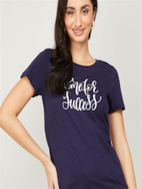 Buy Fame Forever By Lifestyle Women Navy Blue Printed Regular Top