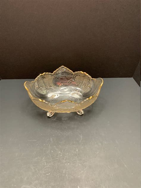 Vintage Jeanette Lombardi Clear Glass Gold Trim Oval Footed Fruit Bowl 7x10 And 5tall Etsy