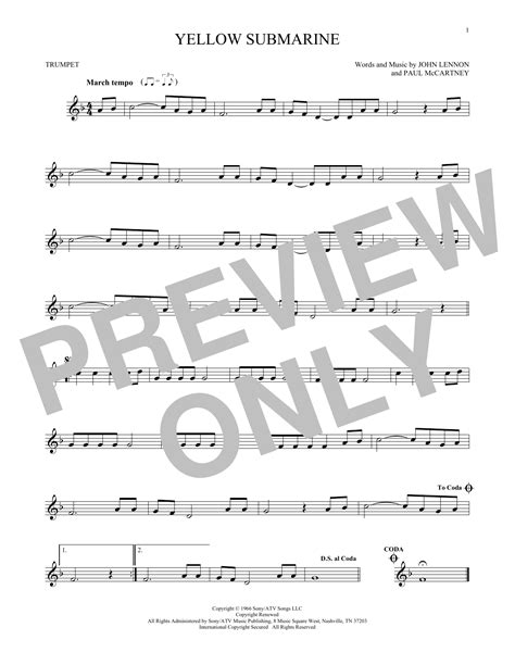 Yellow Submarine By The Beatles Sheet Music For Trumpet Solo At Sheet