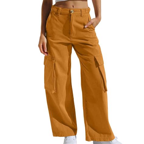 Wyongtao Cargo Pants Women High Waist Baggy Cargo Jeans With Pocket