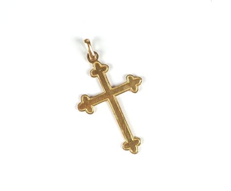 Pendentif Croix en or jaune 18K 750 oo à décor ciselé H totale