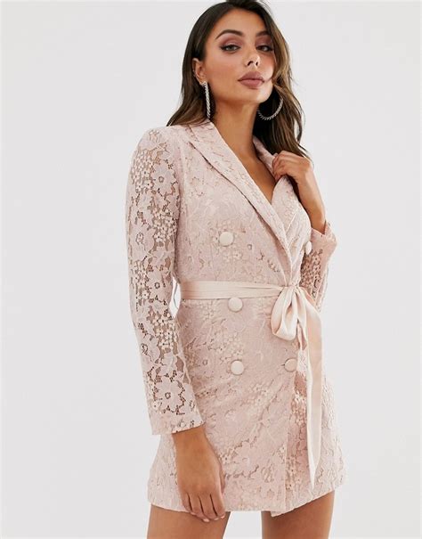 Love Triangle Lace Blazer Dress With Ribbon Detail In Taupe Shopstyle