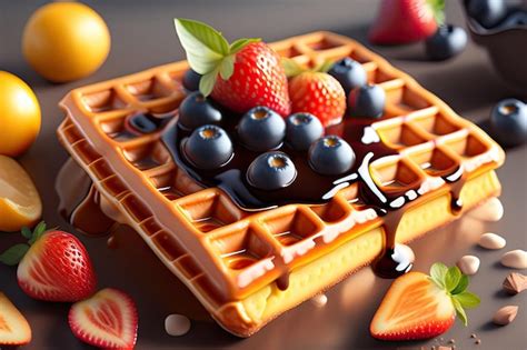 Premium Ai Image A Waffle With Fruit On It And A Plate Of Fruit On