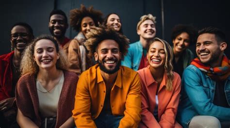 Premium Ai Image Happy Group Of Friends Sitting Isolated Over A Grey