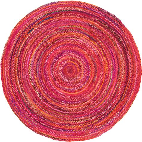 Red 8' x 8' Braided Chindi Round Rug | Rugs.ca