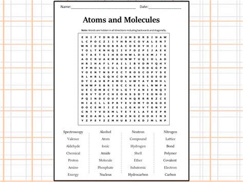 Atoms And Molecules Word Search Puzzle Worksheet Activity Teaching