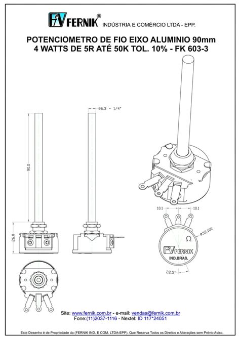 Potenciometro De Fio Eixo Aluminio Mm Watts De R At K Fk