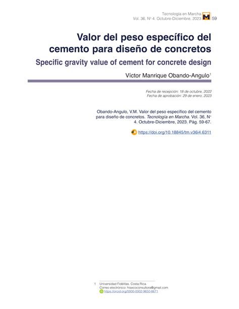 Pdf Valor Del Peso Espec Fico Del Cemento Para Dise O De Concretos