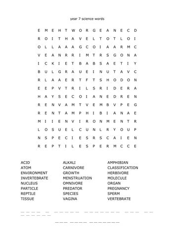 Free 6th Grade Science Word Search