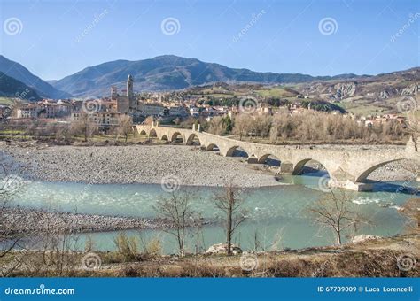 Bobbio Val Trebbia River Bridge Piacenza Emilia Romagna Stock