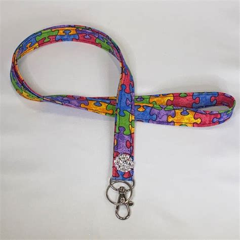 Clearance Autism Awareness Lanyard Puzzle Pieces Sparkle Lanyard For