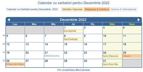 România Calendar Pentru Imprimare Decembrie 2022