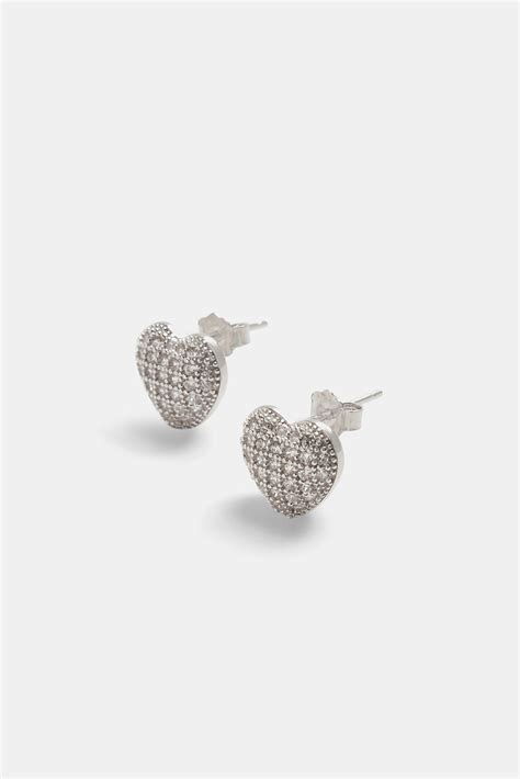 Sterling Silver Iced CZ Pave Heart Stud Earrings – Cernucci