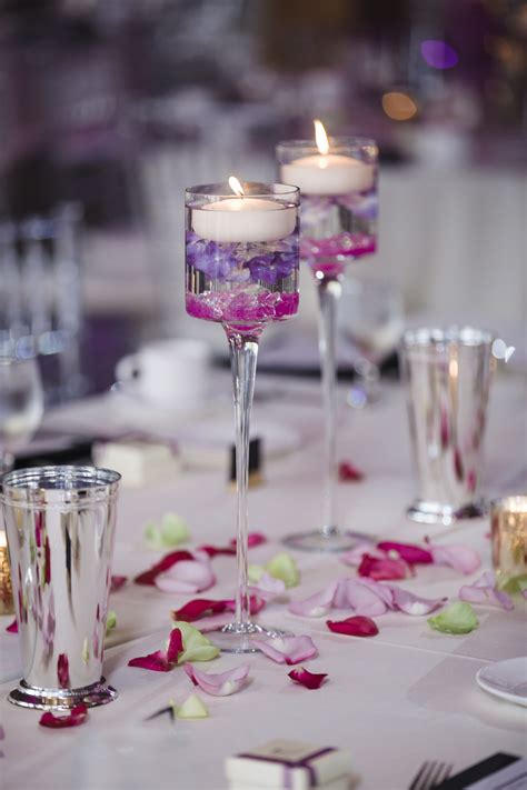 Purple Orchid Filled Floating Candle Centerpieces