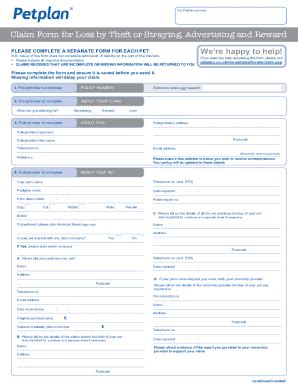 Fillable Online Claim Form For Loss By Theft Or Straying Advertising