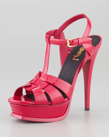 Saint Laurent Tribute Patent Leather Sandal Fuchsia