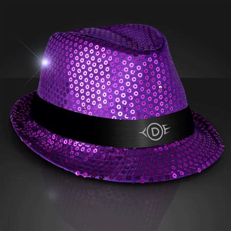 Printed Sequin Purple Fedora Hats With Flashing Led Add The Finishing